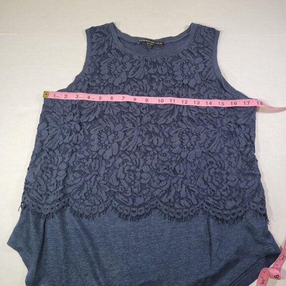 Generation Love Navy Blue Linen Blend Sleeveless Lace Overlay Top Size S - Picture 5 of 6